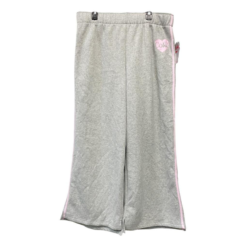 Diet Coke Women's Gray Pink Heart‎ Logo Wide Leg Sweatpants Lounge Pants XXL
